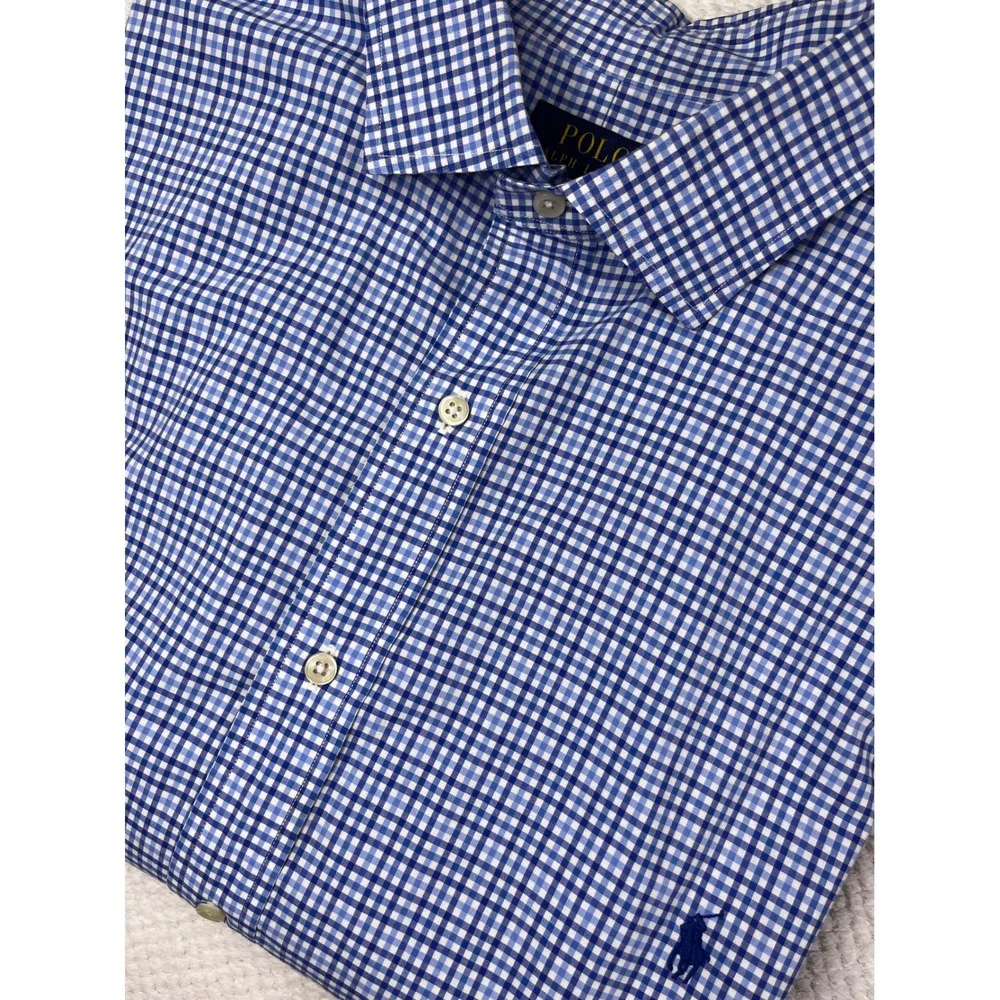 Polo Ralph‎ Lauren Blue Gingham Check Button Down Shirt 4XLT Big Tall Stretch
